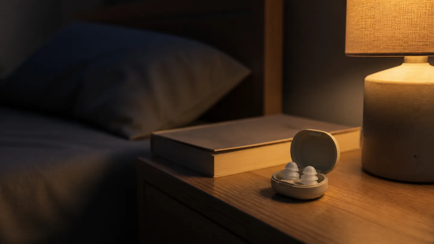 Tapones reutilizables en una mesilla de noche