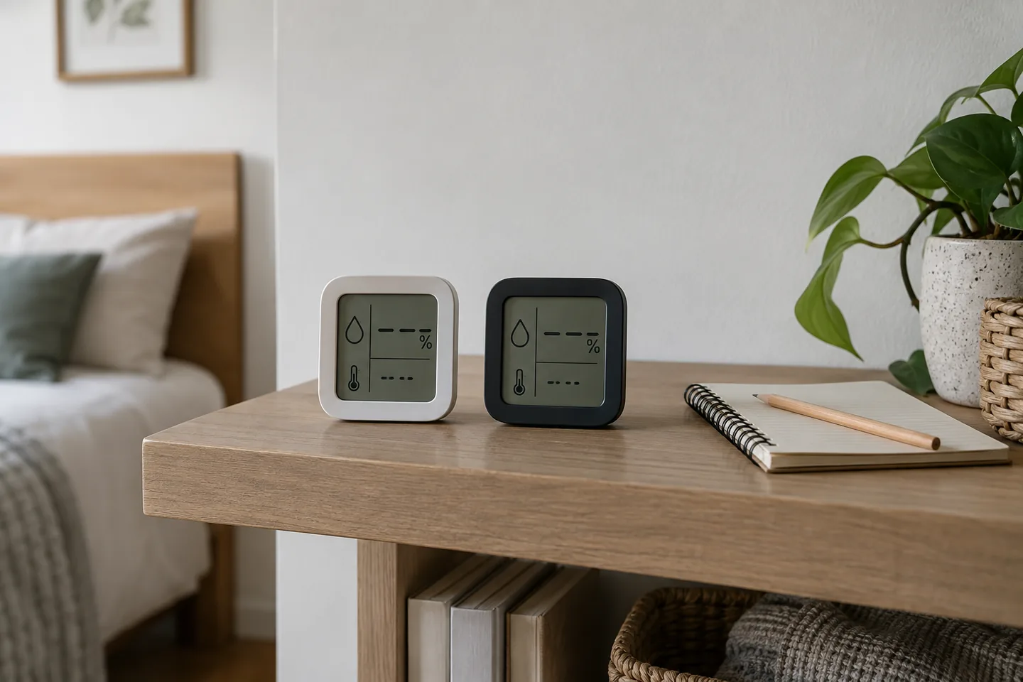 Higrómetro para dormitorio comparado con otro medidor en la misma habitación