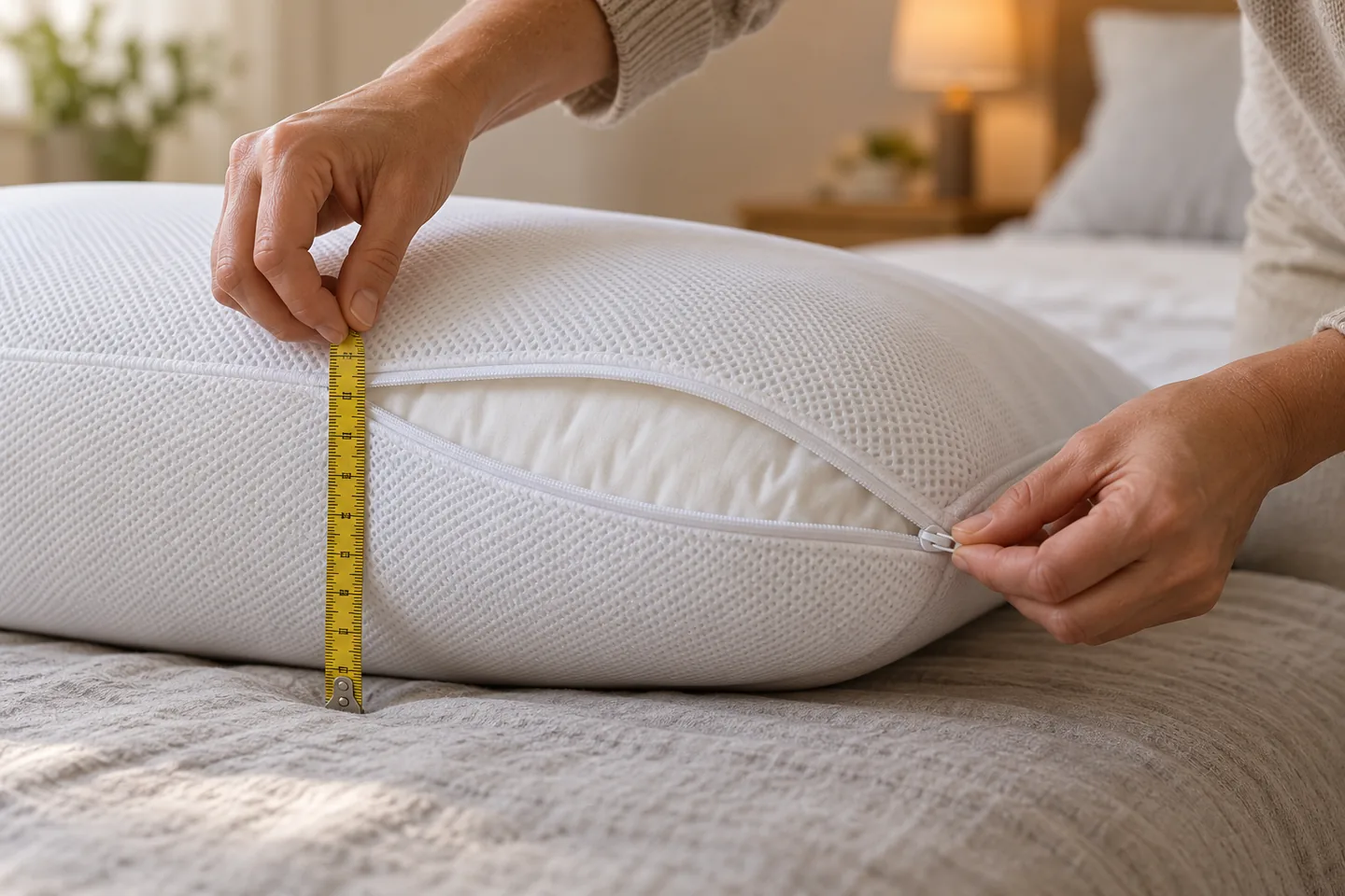 Medición y cierre de un protector de almohada